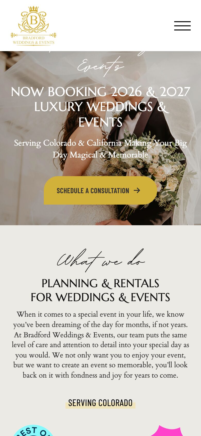 Bradford Weddings and Events website on a phone