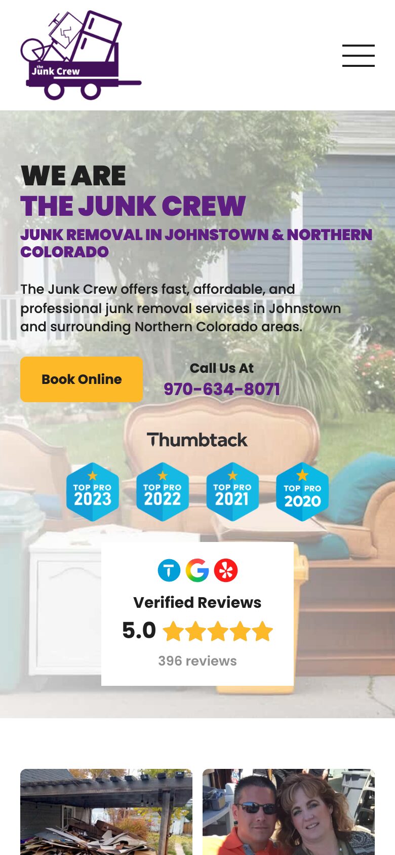 The Junk Crew website on a phone