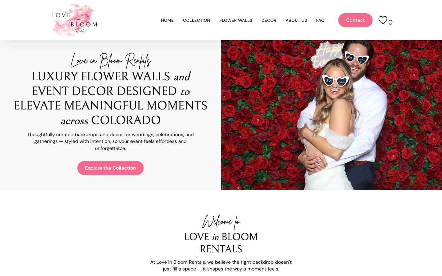 Love in Bloom Rentals homepage on a laptop