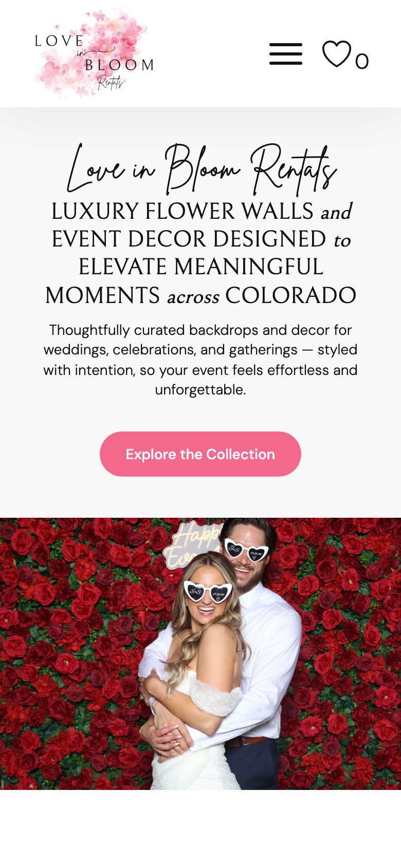 Love in Bloom Rentals website on a phone