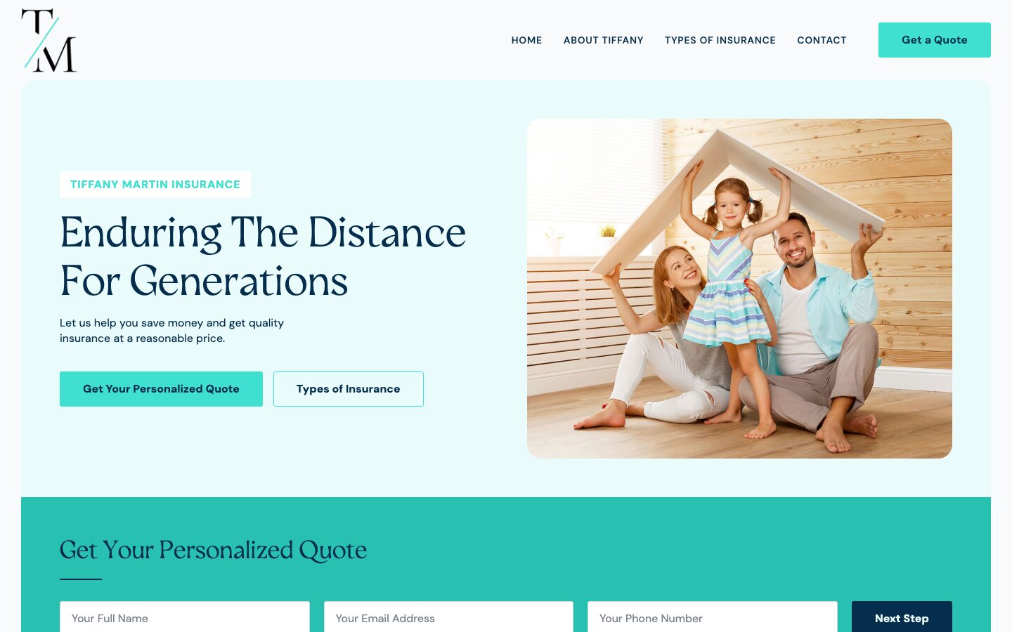 Tiffany Martin Insurance homepage on a laptop
